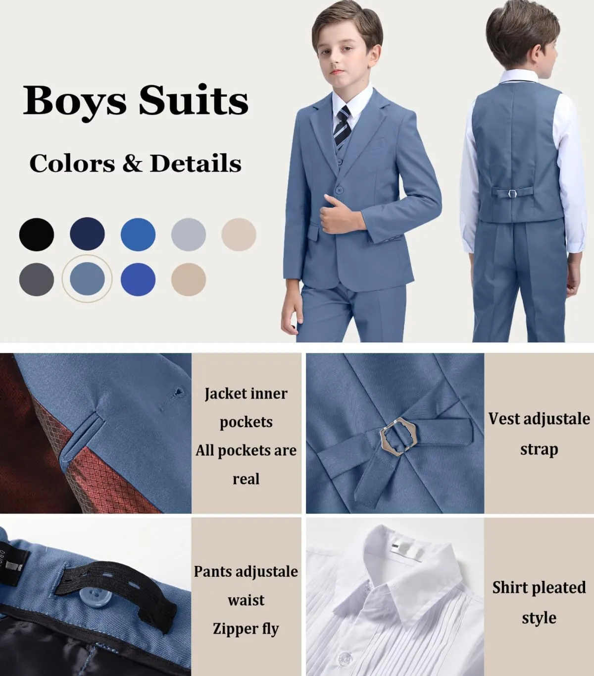 Boys Suit Kids Tuxedo Suits for Boys Adjustable Waist Vest Pants Suspenders Set Wedding Christmas Outfits