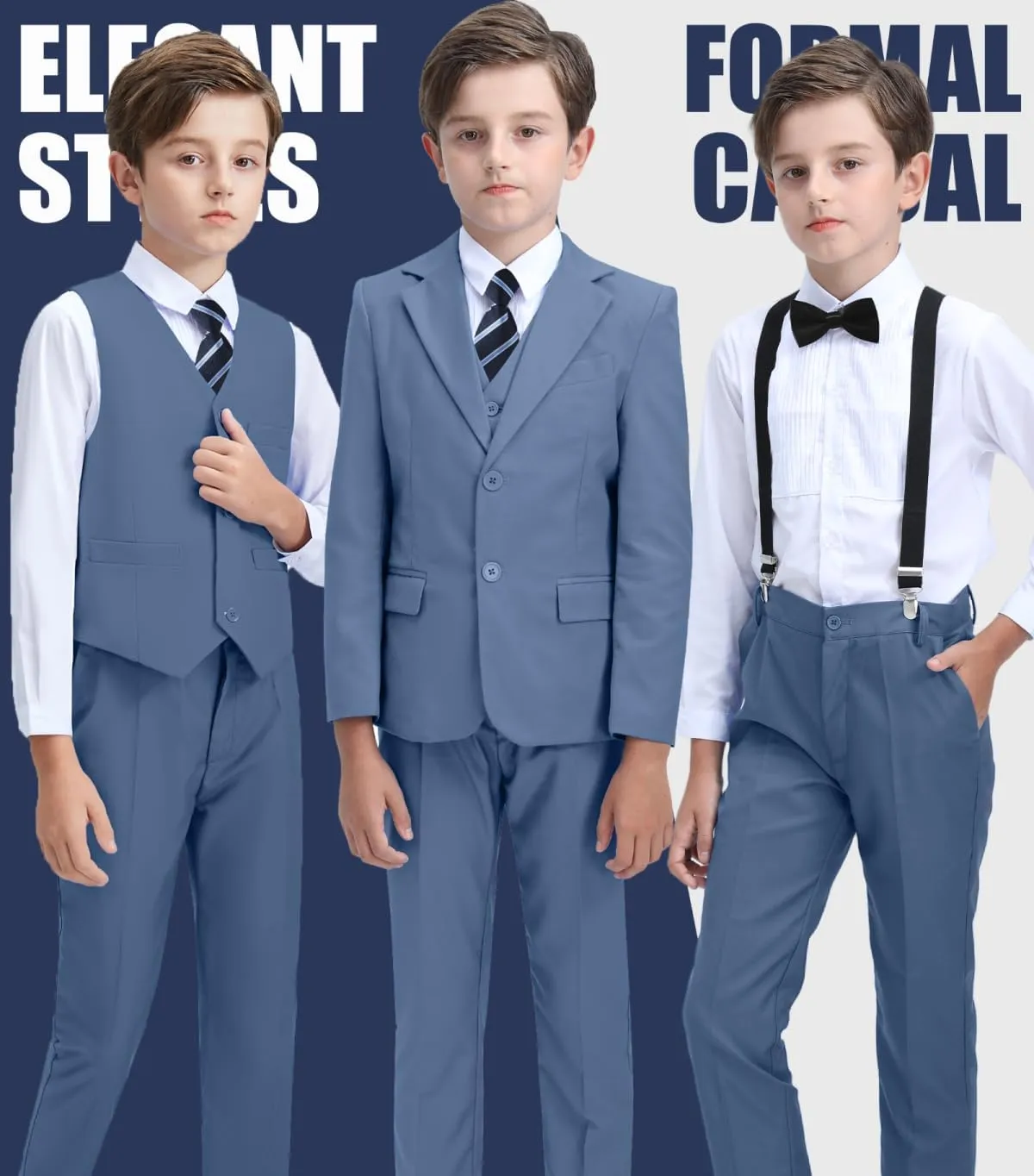 Boys Suit Kids Tuxedo Suits for Boys Adjustable Waist Vest Pants Suspenders Set Wedding Christmas Outfits
