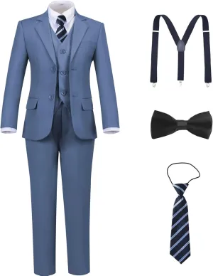 Boys Suit Kids Tuxedo Suits for Boys Adjustable Waist Vest Pants Suspenders Set Wedding Christmas Outfits