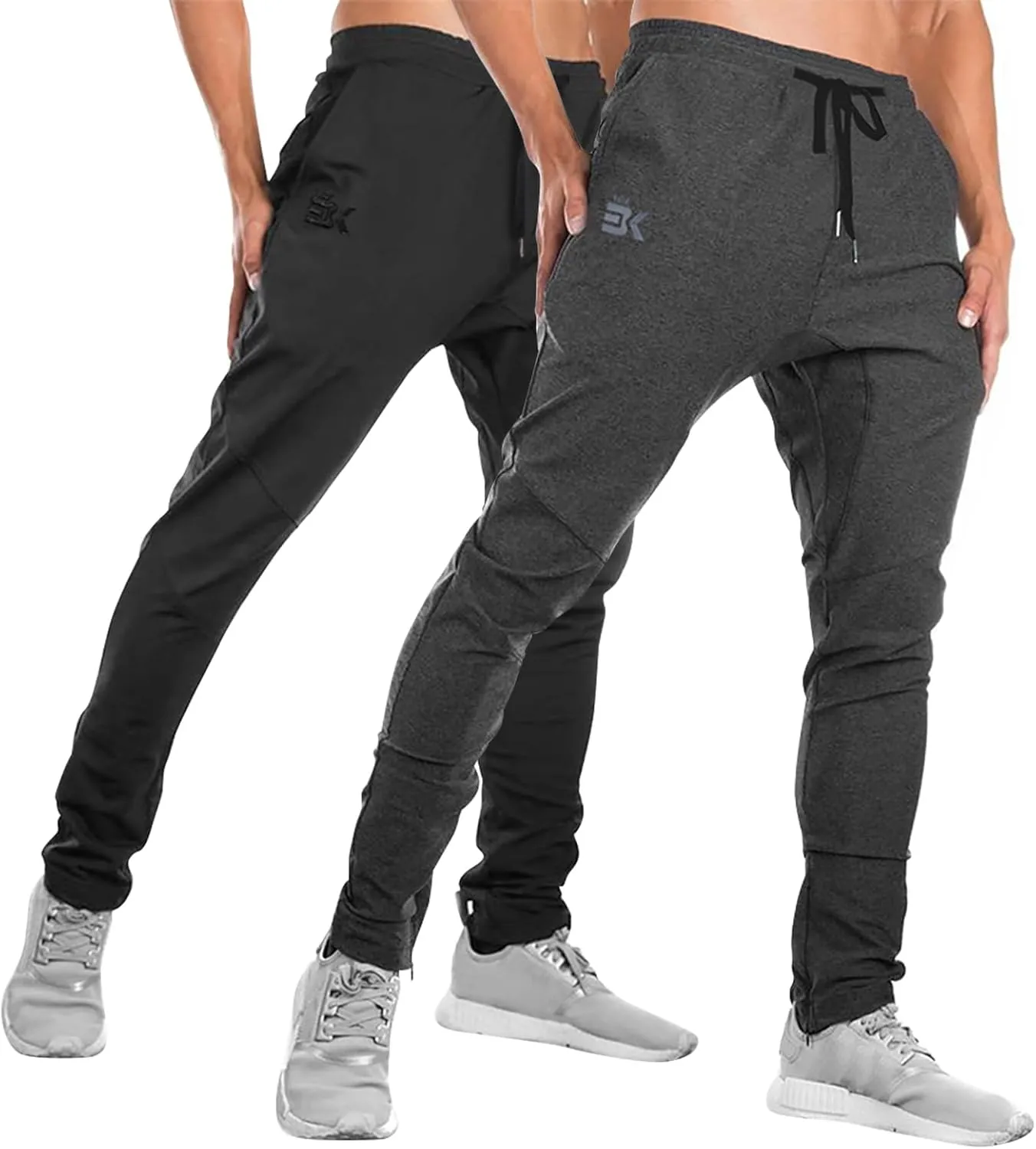 BROKIG Mens Jogger Sport Pants, Casual Zipper Gym Workout Sweatpants Pockets