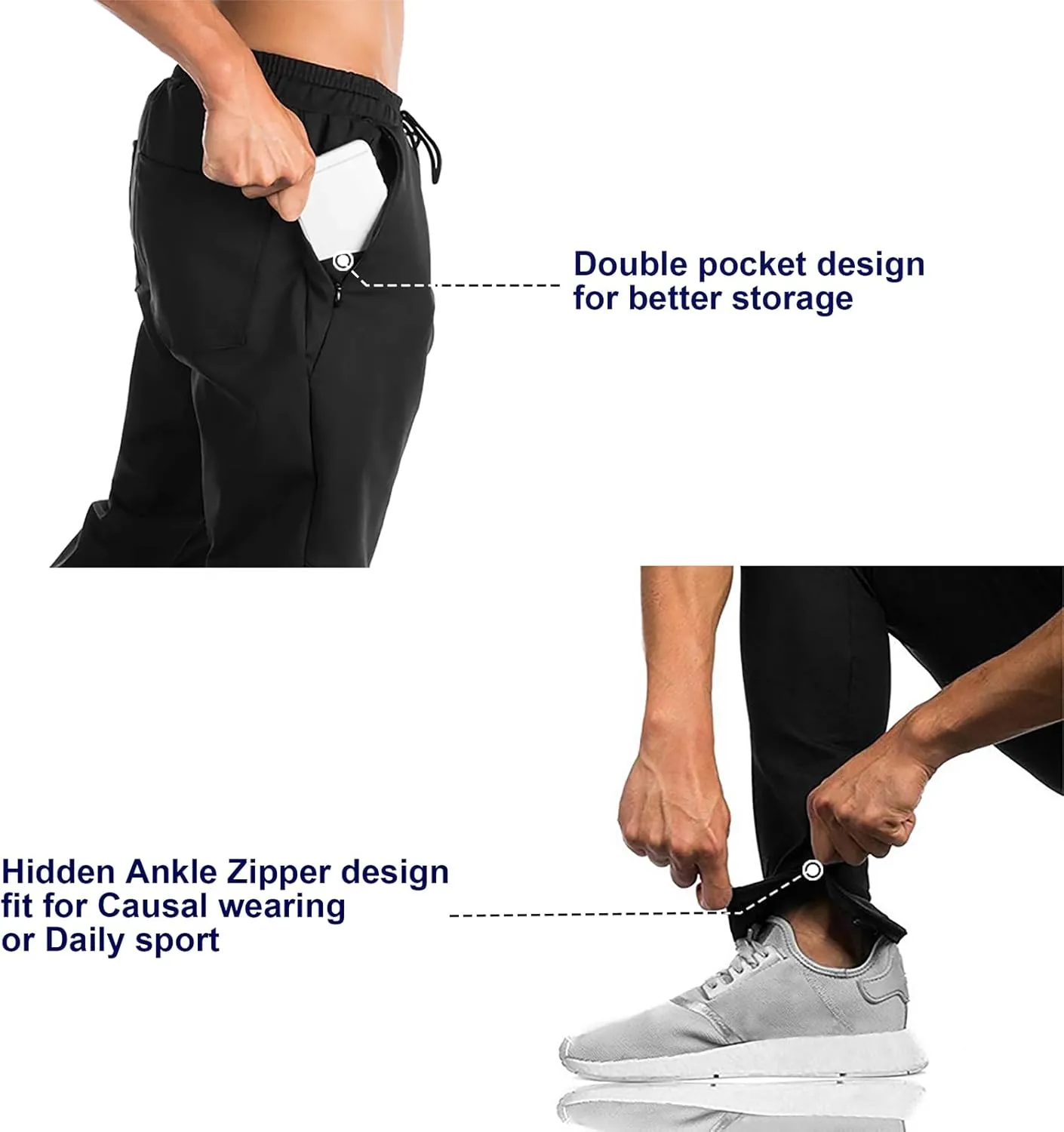 BROKIG Mens Jogger Sport Pants, Casual Zipper Gym Workout Sweatpants Pockets