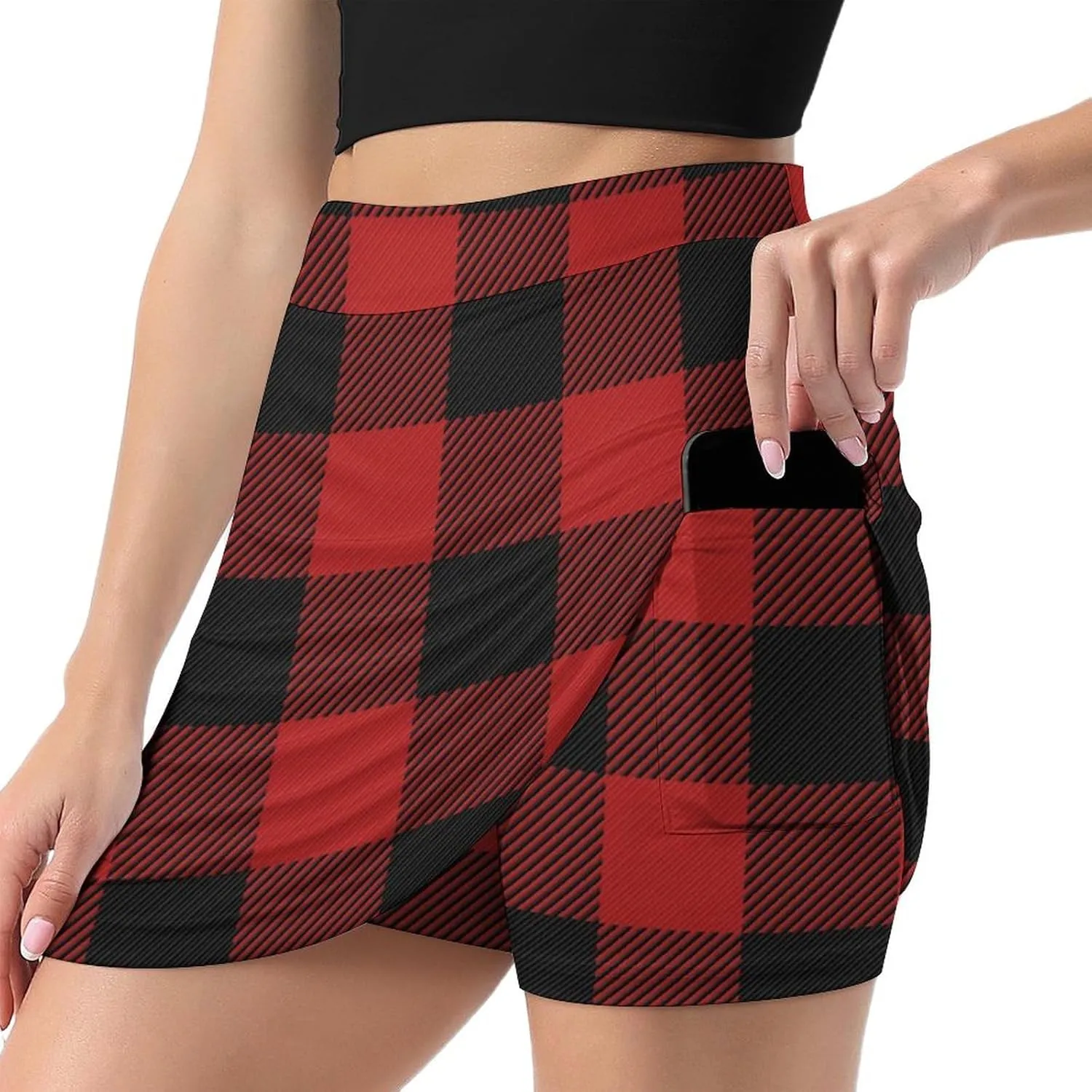 Buffalo Scottish Tartan Plaid Checkered Women's Skort Athletic Skirt Golf Skorts A-line Skirts with Built-in Shorts Pockets