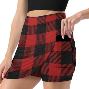 Buffalo Scottish Tartan Plaid Checkered Women's Skort Athletic Skirt Golf Skorts A-line Skirts with Built-in Shorts Pockets