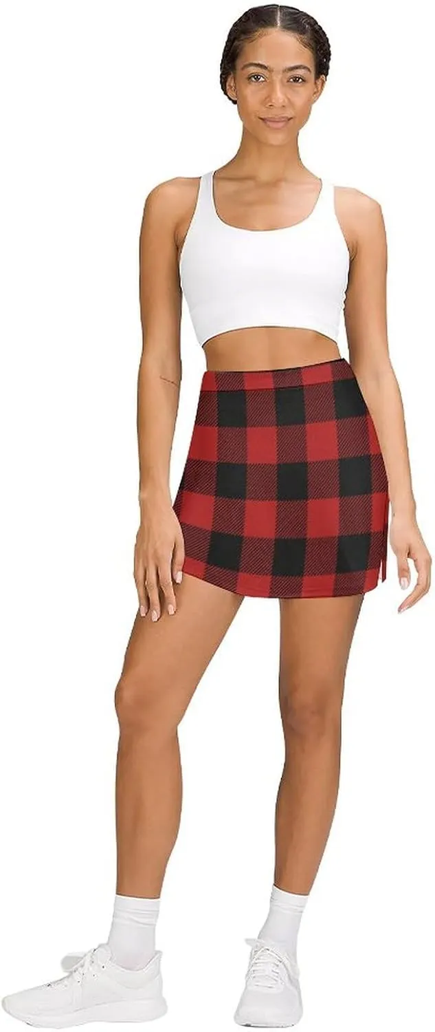 Buffalo Scottish Tartan Plaid Checkered Women's Skort Athletic Skirt Golf Skorts A-line Skirts with Built-in Shorts Pockets