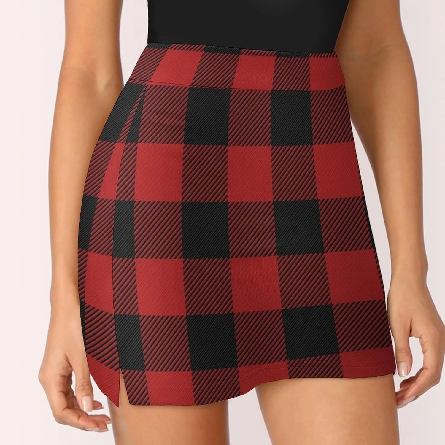 Buffalo Scottish Tartan Plaid Checkered Women's Skort Athletic Skirt Golf Skorts A-line Skirts with Built-in Shorts Pockets