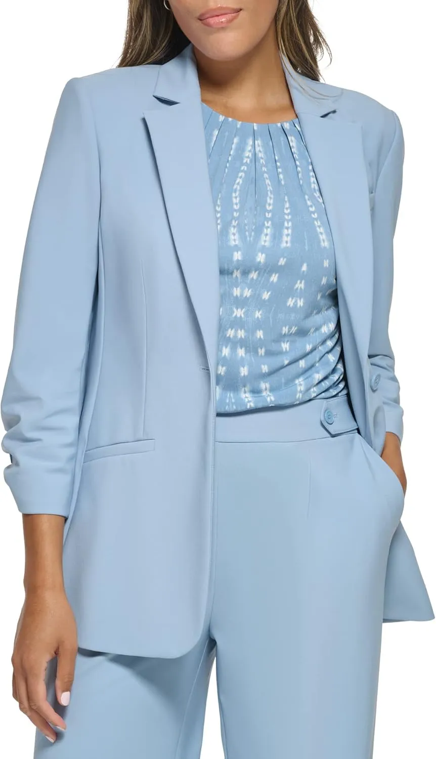 Calvin Klein Women's 3/4 Ruched Sleeve One Button Blazer