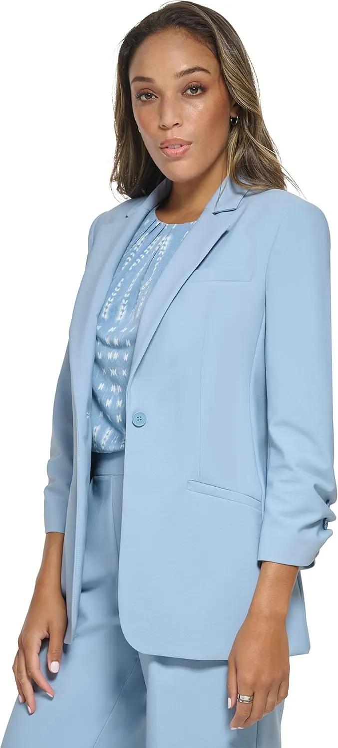 Calvin Klein Women's 3/4 Ruched Sleeve One Button Blazer