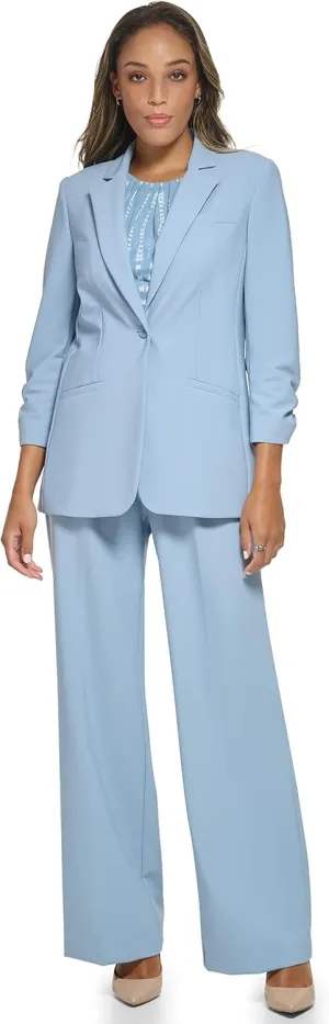 Calvin Klein Women's 3/4 Ruched Sleeve One Button Blazer