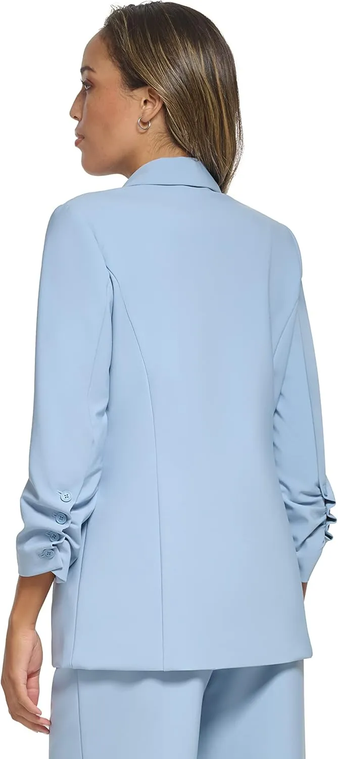 Calvin Klein Women's 3/4 Ruched Sleeve One Button Blazer