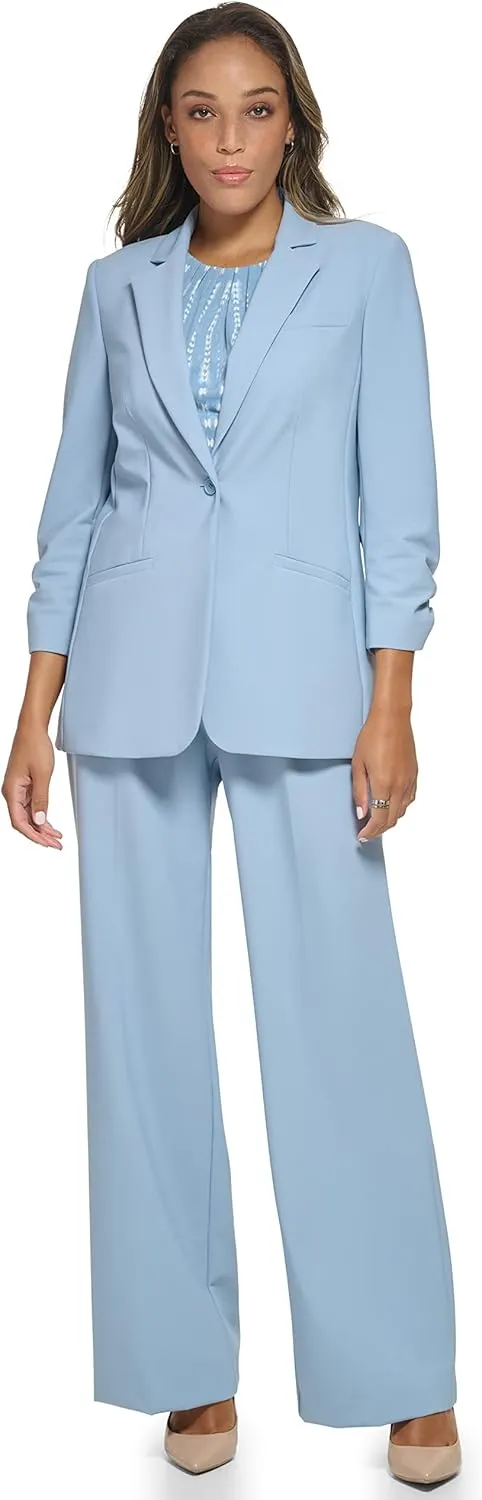 Calvin Klein Women's 3/4 Ruched Sleeve One Button Blazer