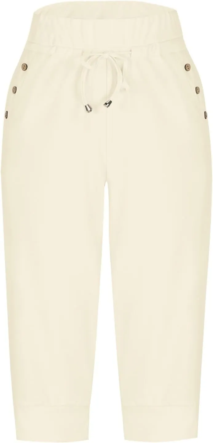 Capri Pants for Women High Waisted Drawstring Joggers Stretch Lightweight Casual Hiking Pant Capri with Pockets