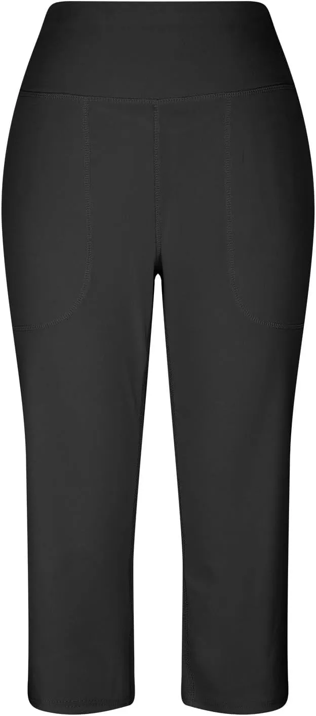 Capri Pants for Women Summer Casual Elastic Waist Wide Leg Cropped Trousers Plus Size Tummy Control Petite Yoga Pants