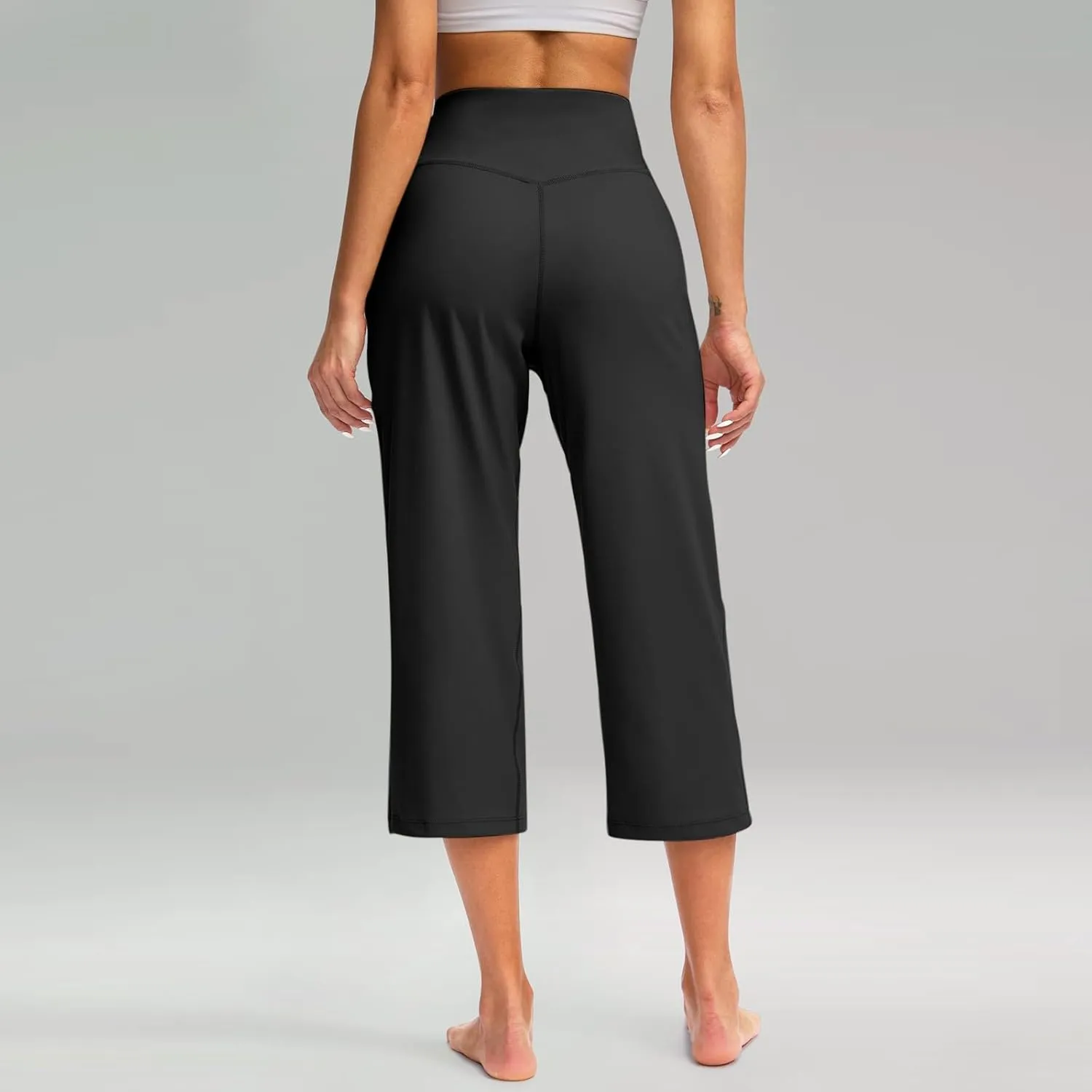 Capri Pants for Women Summer Casual Elastic Waist Wide Leg Cropped Trousers Plus Size Tummy Control Petite Yoga Pants