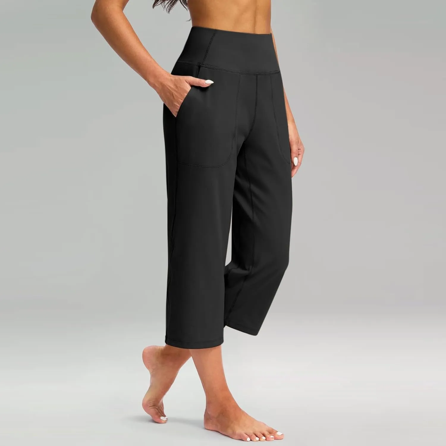 Capri Pants for Women Summer Casual Elastic Waist Wide Leg Cropped Trousers Plus Size Tummy Control Petite Yoga Pants