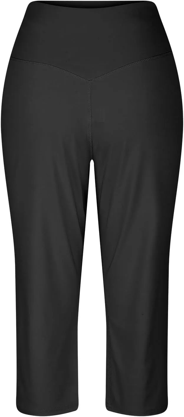 Capri Pants for Women Summer Casual Elastic Waist Wide Leg Cropped Trousers Plus Size Tummy Control Petite Yoga Pants