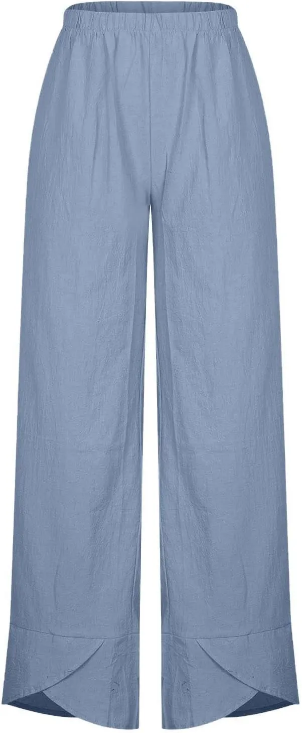 Ceboyel Women Summer Causal Linen Pants Straight Wide Leg Capris Pants Baggy Lounge Trousers Trendy Ladies Outfits 2023