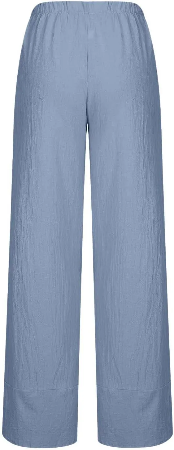 Ceboyel Women Summer Causal Linen Pants Straight Wide Leg Capris Pants Baggy Lounge Trousers Trendy Ladies Outfits 2023