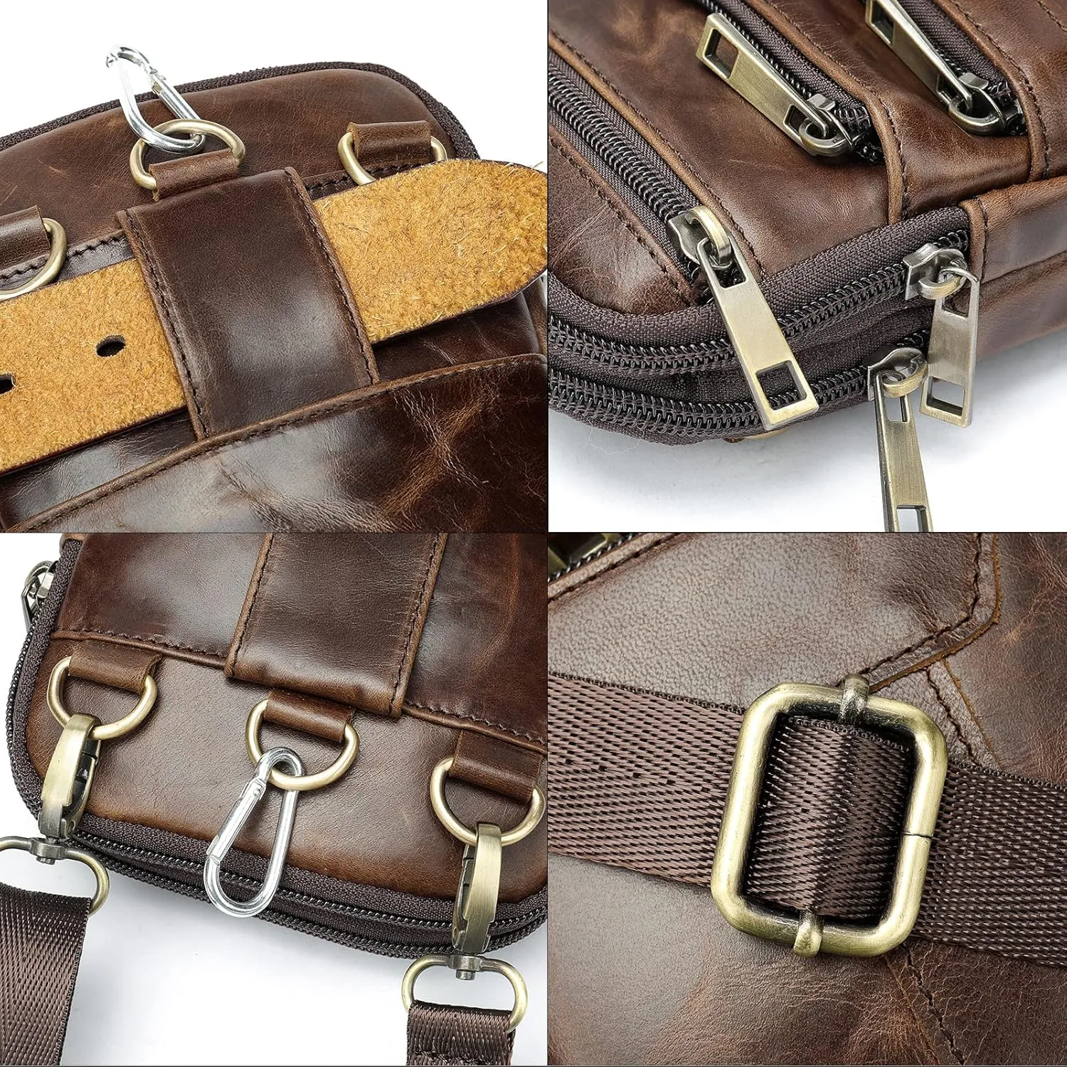 Cell Phone Shoulder Bag Leather Men, Waterproof Phone Waist Bag Messenger Bag Crossbody Purse with Belt Loop Wallet Case