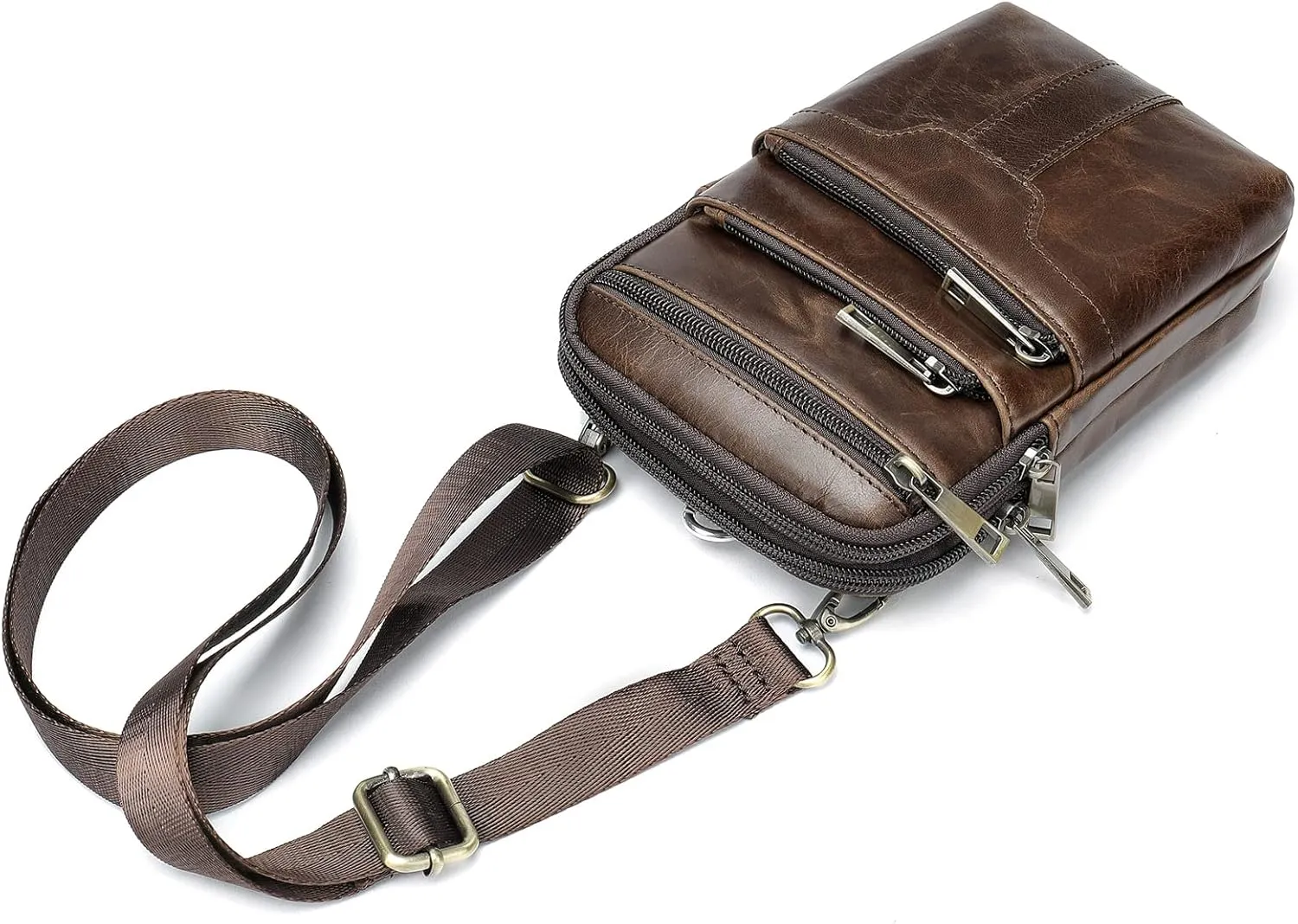 Cell Phone Shoulder Bag Leather Men, Waterproof Phone Waist Bag Messenger Bag Crossbody Purse with Belt Loop Wallet Case