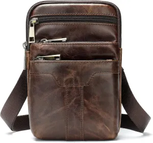 Cell Phone Shoulder Bag Leather Men, Waterproof Phone Waist Bag Messenger Bag Crossbody Purse with Belt Loop Wallet Case