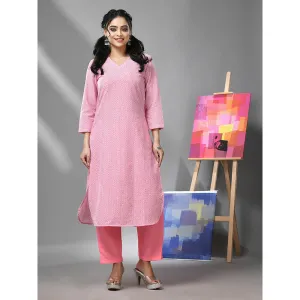CHARUKRITI White and Pink Chevron Printed Kurta with Pant (Set of 2)