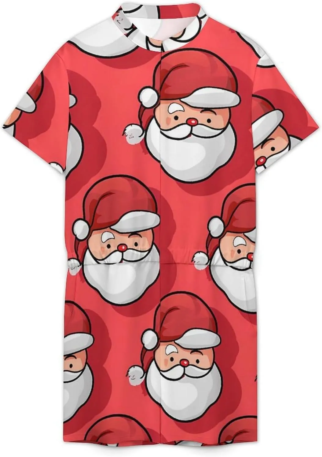 Christmas Funny Santa Mens Short Sleeve Rompers Printed Slim Fit One Piece Jumpsuit with Pocket