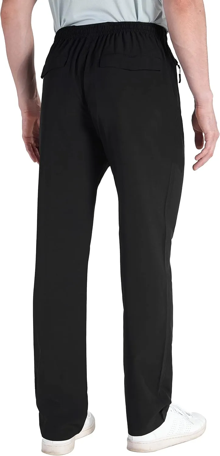 clothin Men's Lightweight Elastic Waist Pants Drawstring Athletic Sweatpants with Zipper Pockets for Hiking Casual Travel