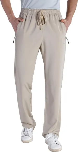clothin Men's Lightweight Elastic Waist Pants Drawstring Athletic Sweatpants with Zipper Pockets for Hiking Casual Travel