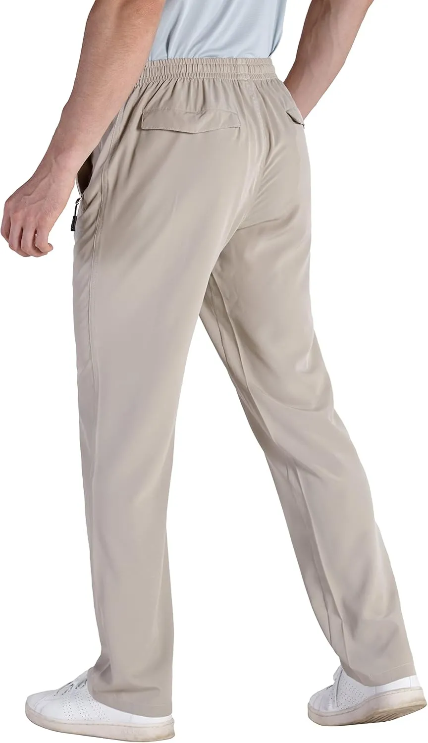 clothin Men's Lightweight Elastic Waist Pants Drawstring Athletic Sweatpants with Zipper Pockets for Hiking Casual Travel