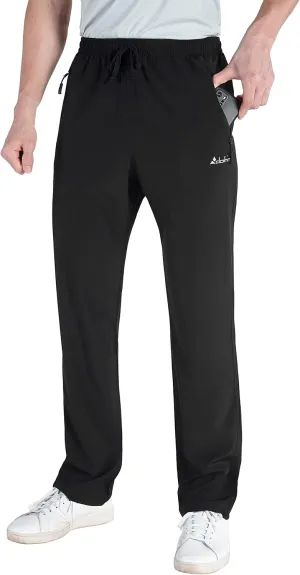 clothin Men's Lightweight Elastic Waist Pants Drawstring Athletic Sweatpants with Zipper Pockets for Hiking Casual Travel