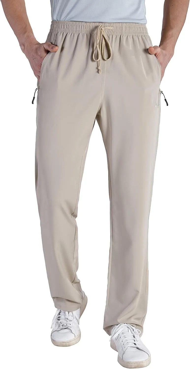 clothin Men's Lightweight Elastic Waist Pants Drawstring Athletic Sweatpants with Zipper Pockets for Hiking Casual Travel