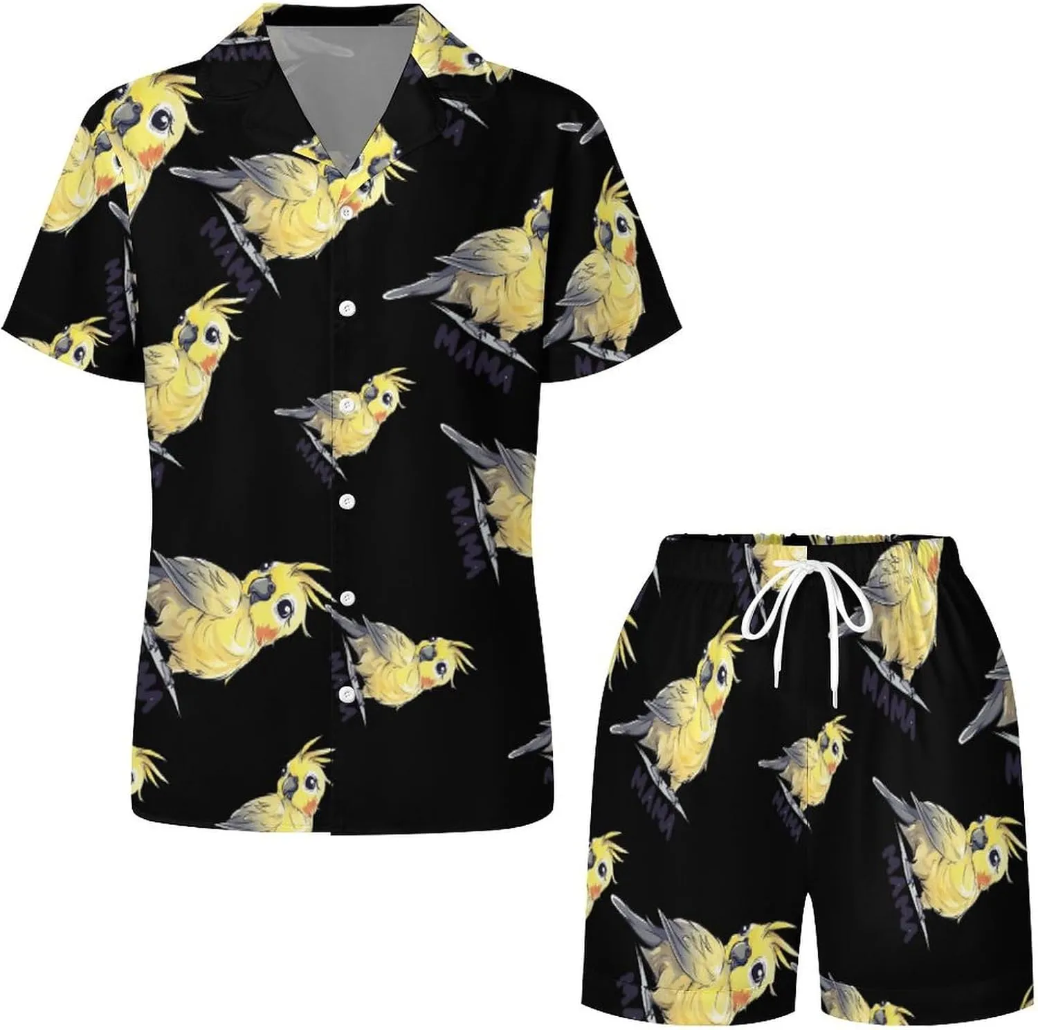 Cockatiels Mom Women's Satin Pajama Set Short Sleeve Button Down Sleepwear Loungewear Pj Set