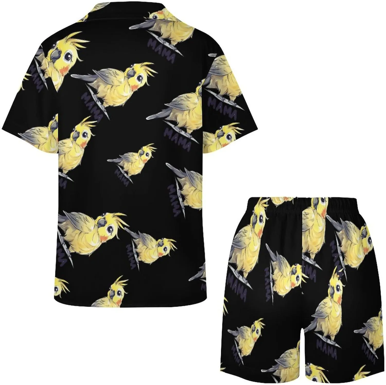 Cockatiels Mom Women's Satin Pajama Set Short Sleeve Button Down Sleepwear Loungewear Pj Set