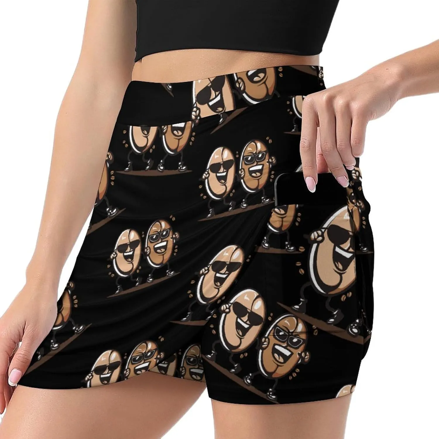Coffee Beans Women's Skort Athletic Skirt Golf Skorts A-line Skirts with Built-in Shorts Pockets