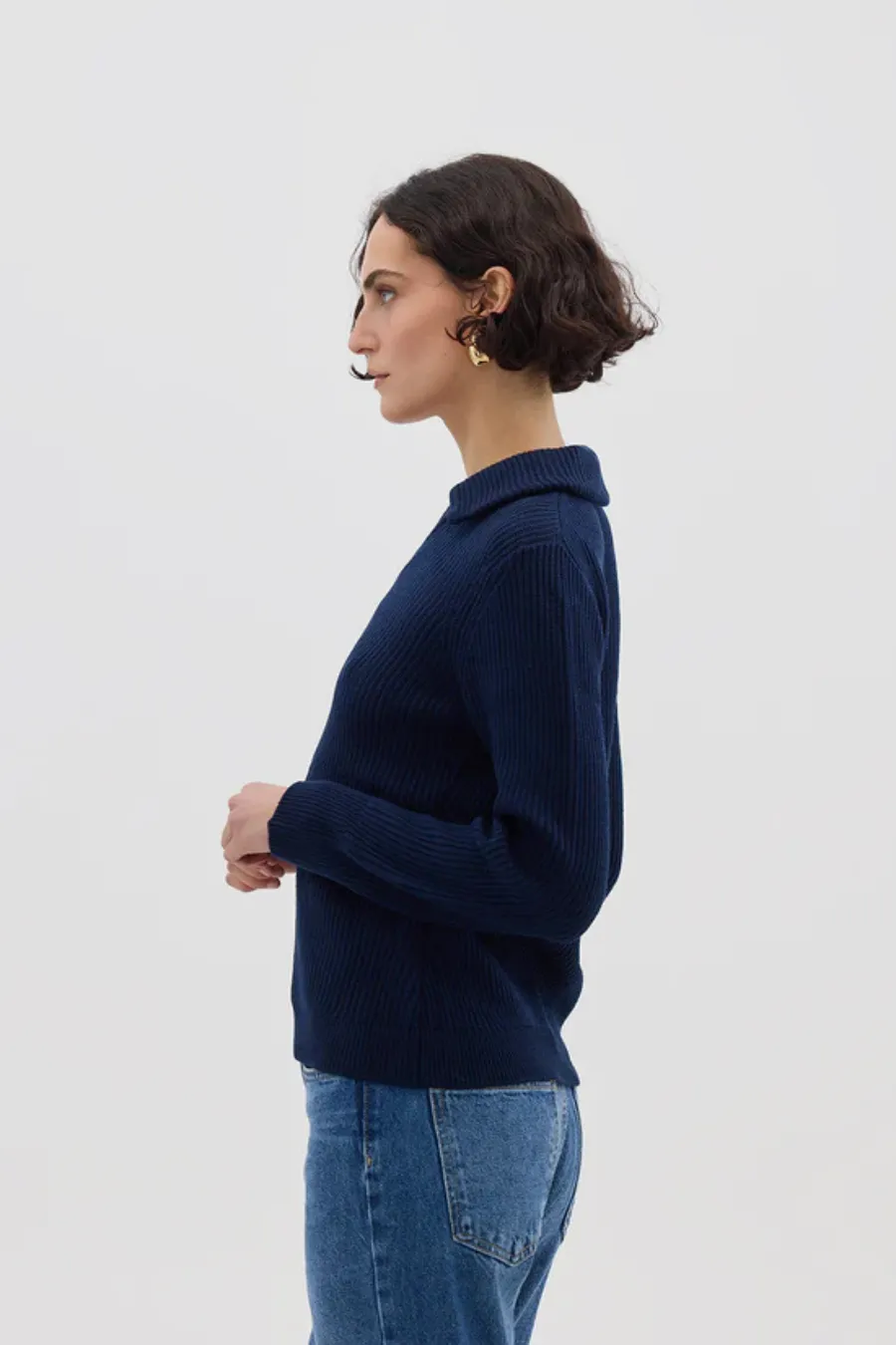 Collar V Neck Sweater Navy