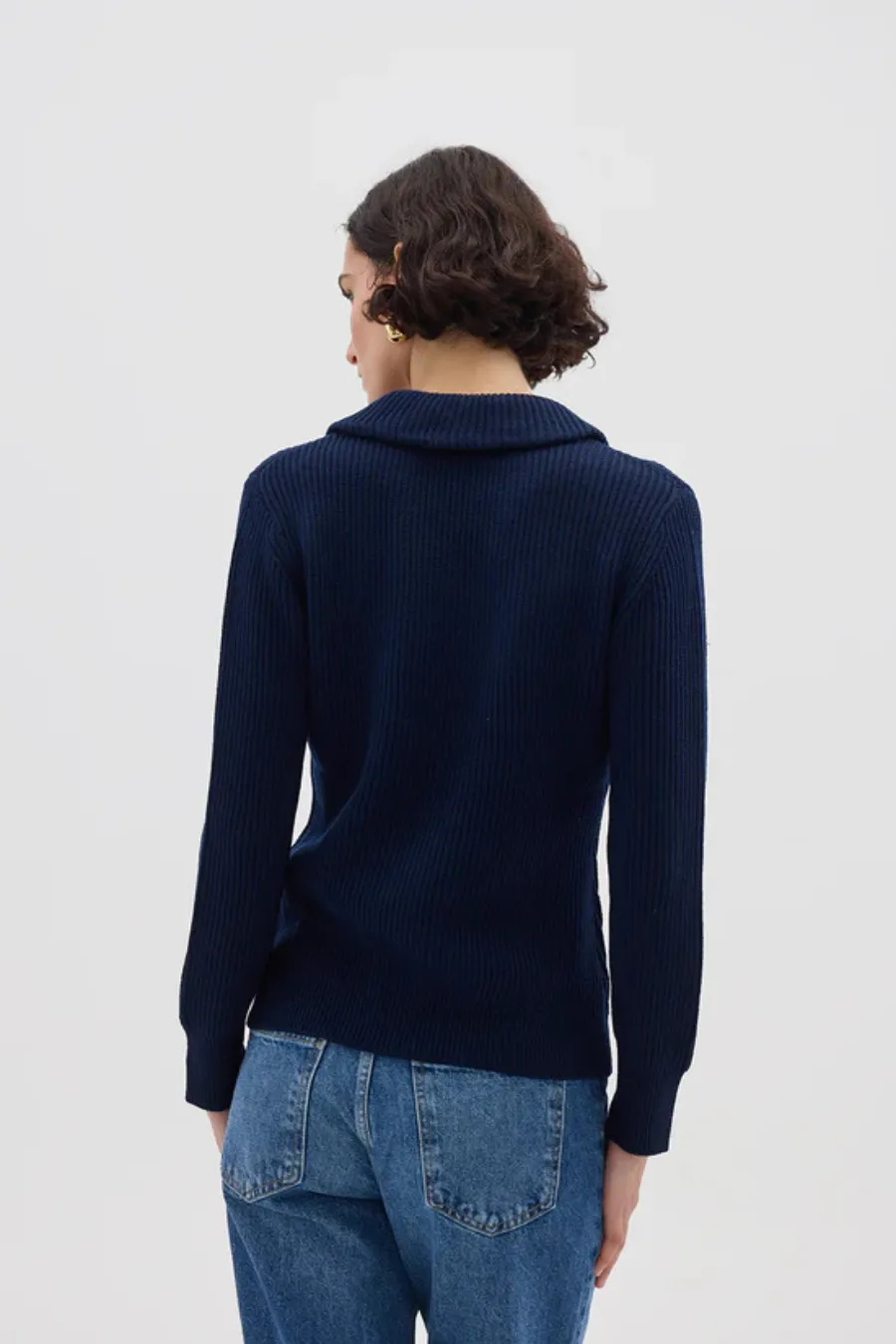 Collar V Neck Sweater Navy