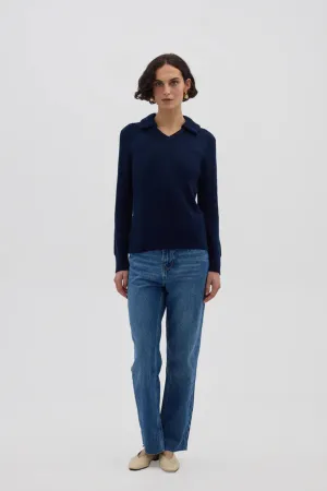 Collar V Neck Sweater Navy