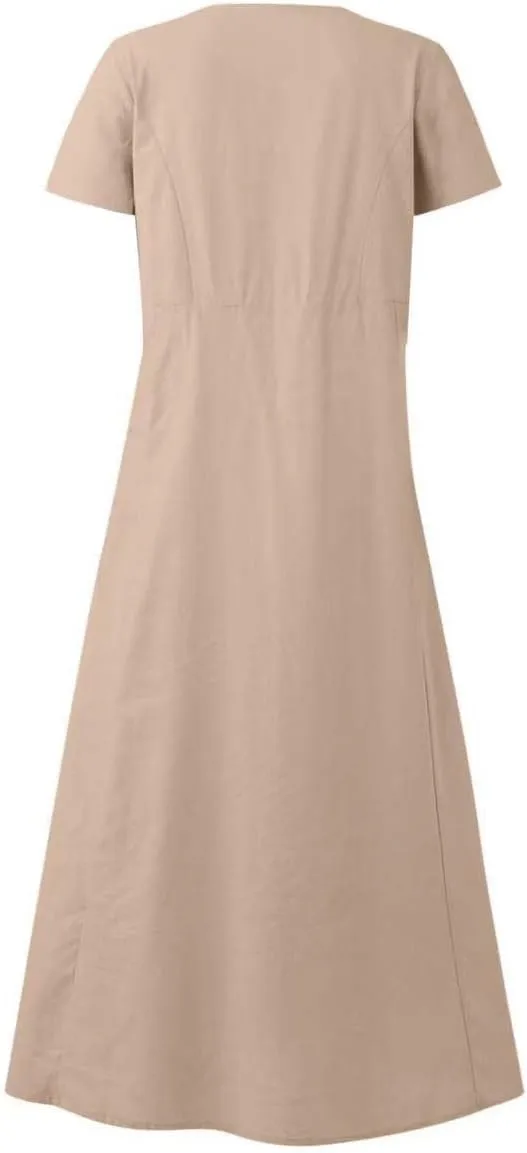 Cotton Linen Dresses for Women 2024 Trendy Casual Summer Dress Short Sleeve Flowy Maxi Dresses Boho Vacation Clothing
