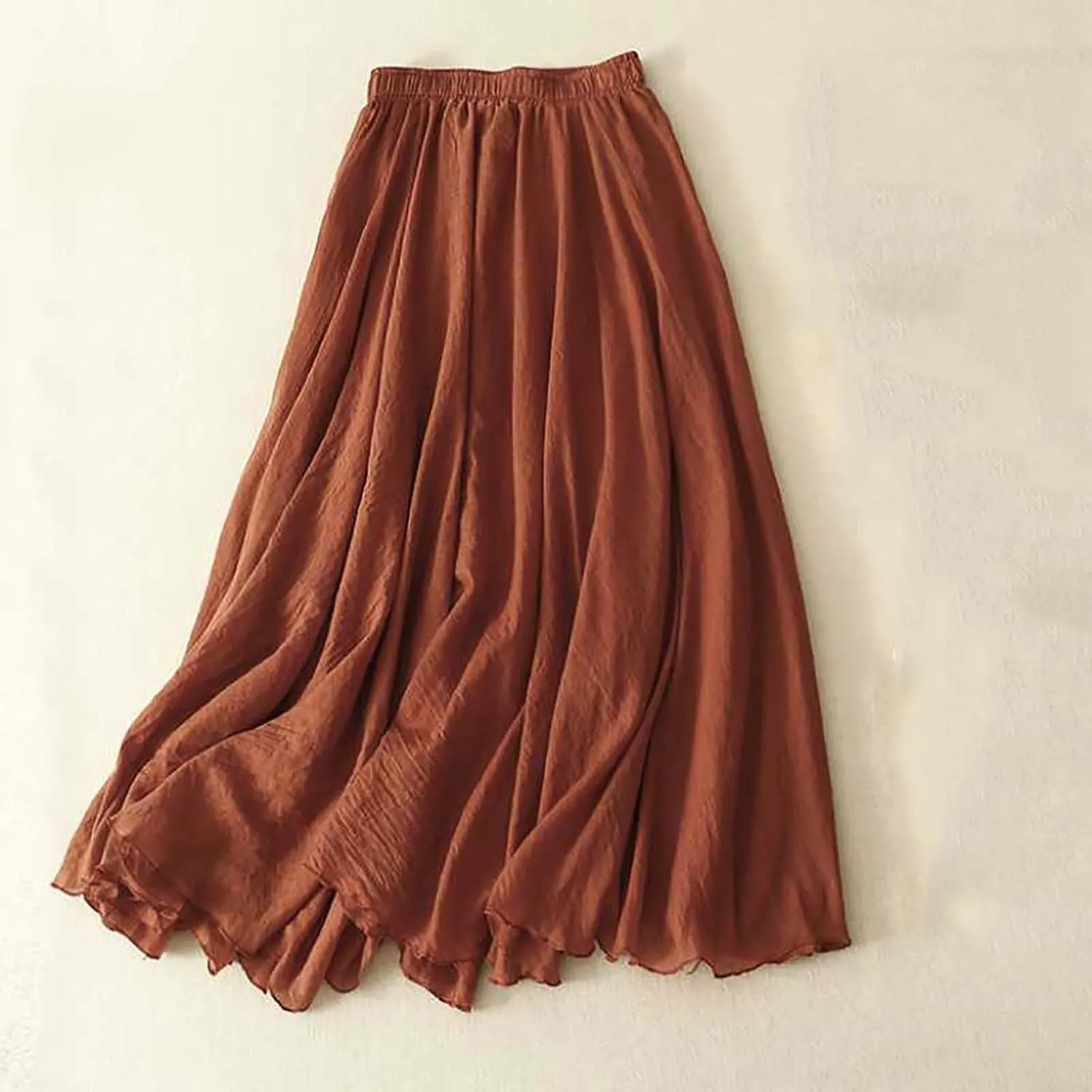 Cotton Skirts for Women Trendy Elegant Elastic High Waist A Line Layered Ruffle Flowy Fairy Swing Pleated Maxi Skirt