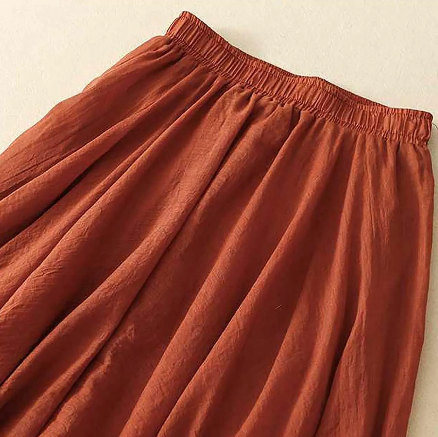 Cotton Skirts for Women Trendy Elegant Elastic High Waist A Line Layered Ruffle Flowy Fairy Swing Pleated Maxi Skirt