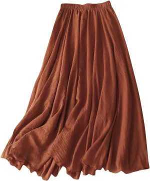 Cotton Skirts for Women Trendy Elegant Elastic High Waist A Line Layered Ruffle Flowy Fairy Swing Pleated Maxi Skirt