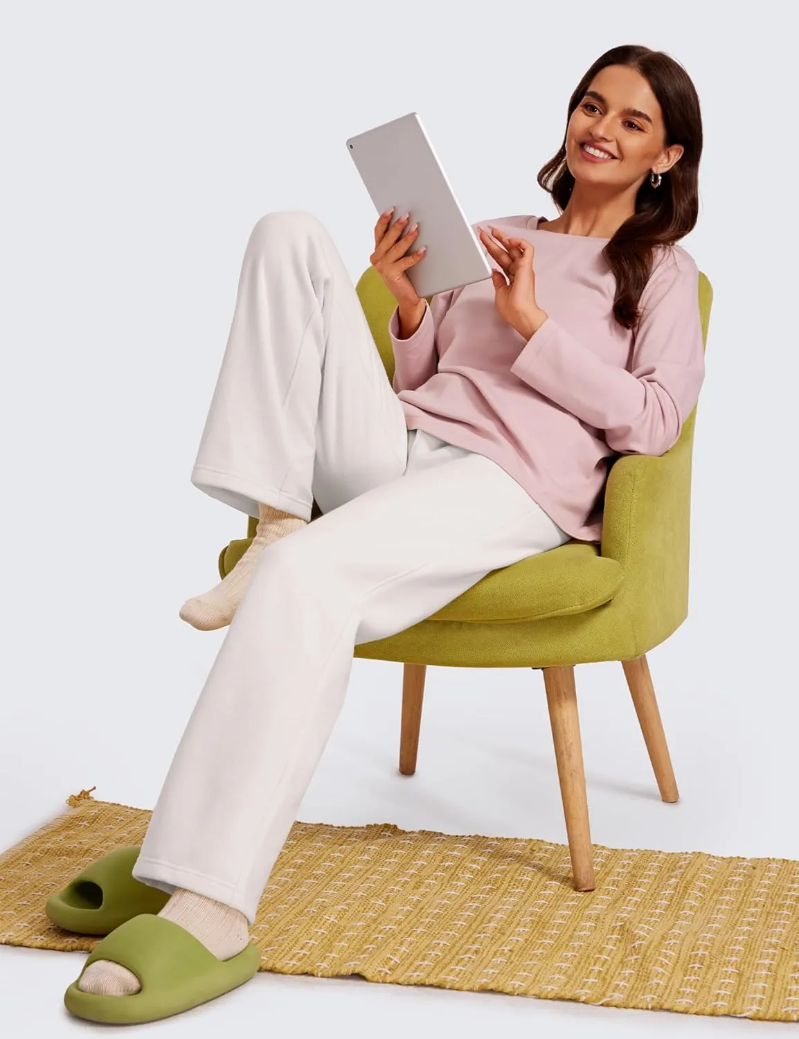 CRZ YOGA Cotton Fleece Lined Sweatpants Women 30" Straight Leg Casual Lounge Sweat Pants for Women