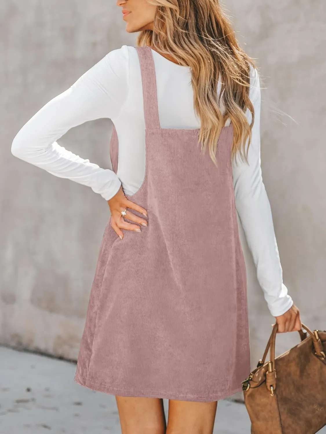 CUPSHE Women Corduroy Summer Dress Front Bib Pocket Square Neck Wide Strap Casual Overall Holiday Vacation Fall Mini Dress