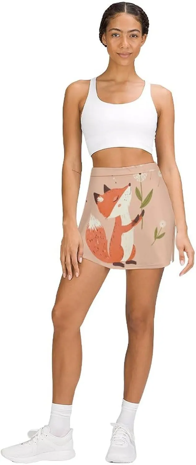 Dandelion Fox Animal Women's Skort Athletic Skirt Golf Skorts A-line Skirts with Built-in Shorts Pockets