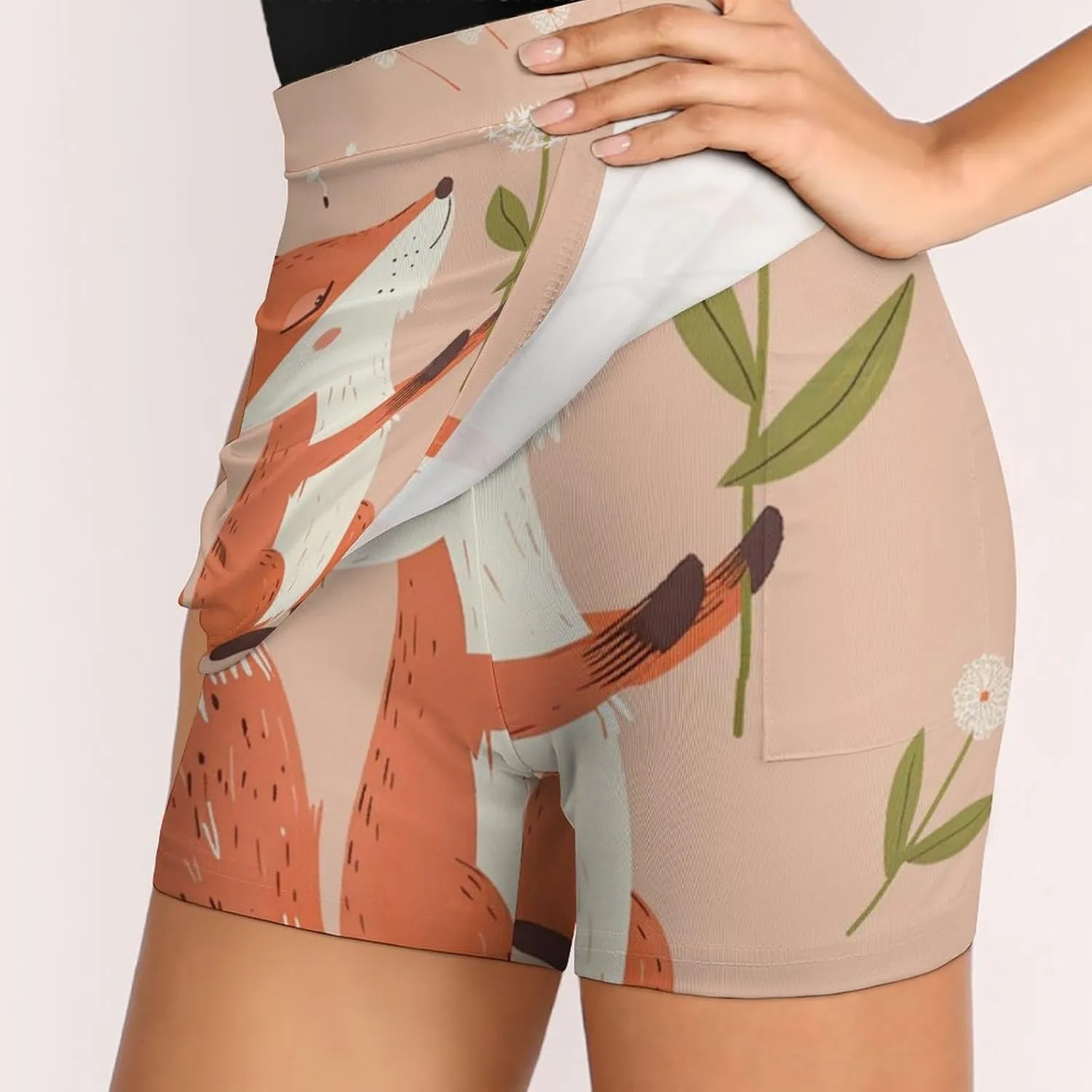 Dandelion Fox Animal Women's Skort Athletic Skirt Golf Skorts A-line Skirts with Built-in Shorts Pockets