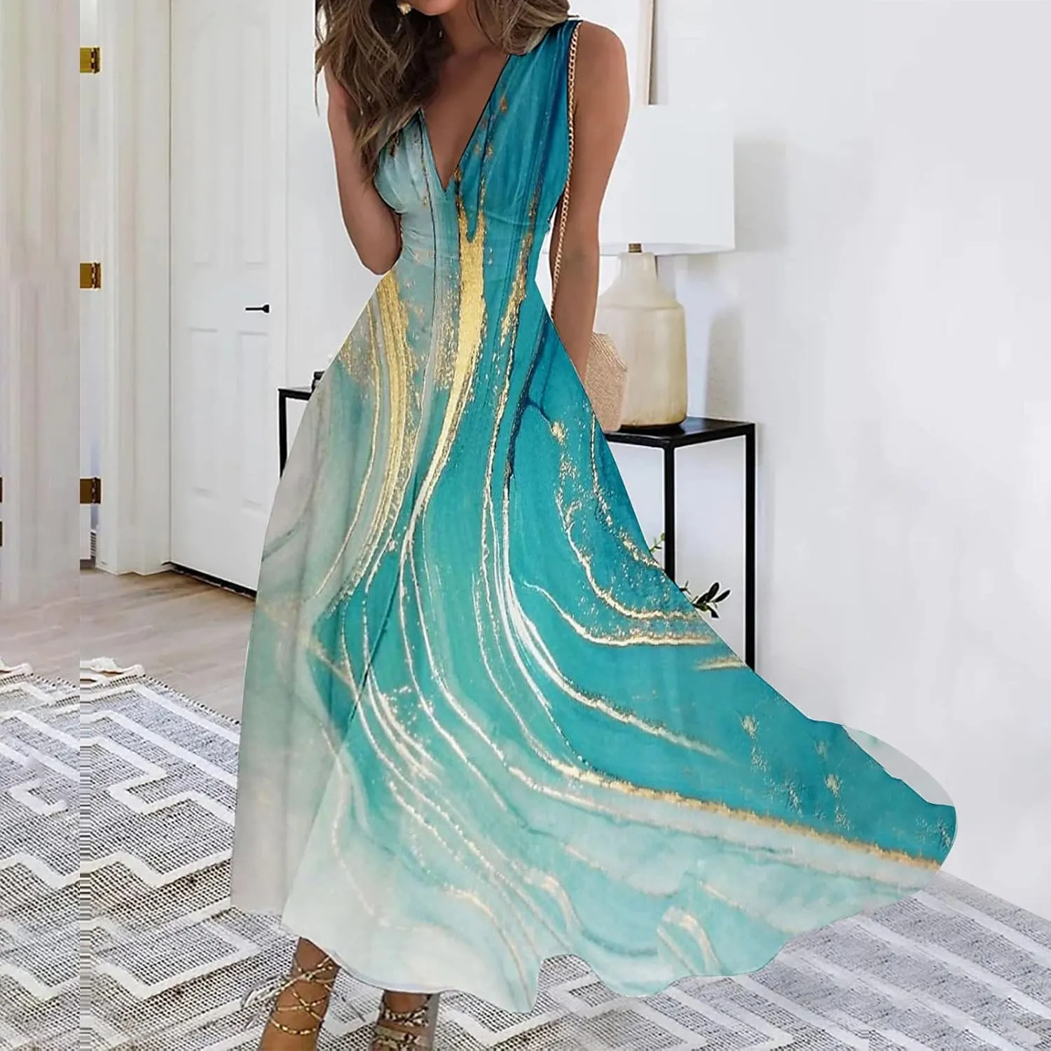 Dresses for Women 2024,Women's Maxi Dress Sleeveless Casual Flowy Swing Dress Floral Print Fashion Daily Sundresses