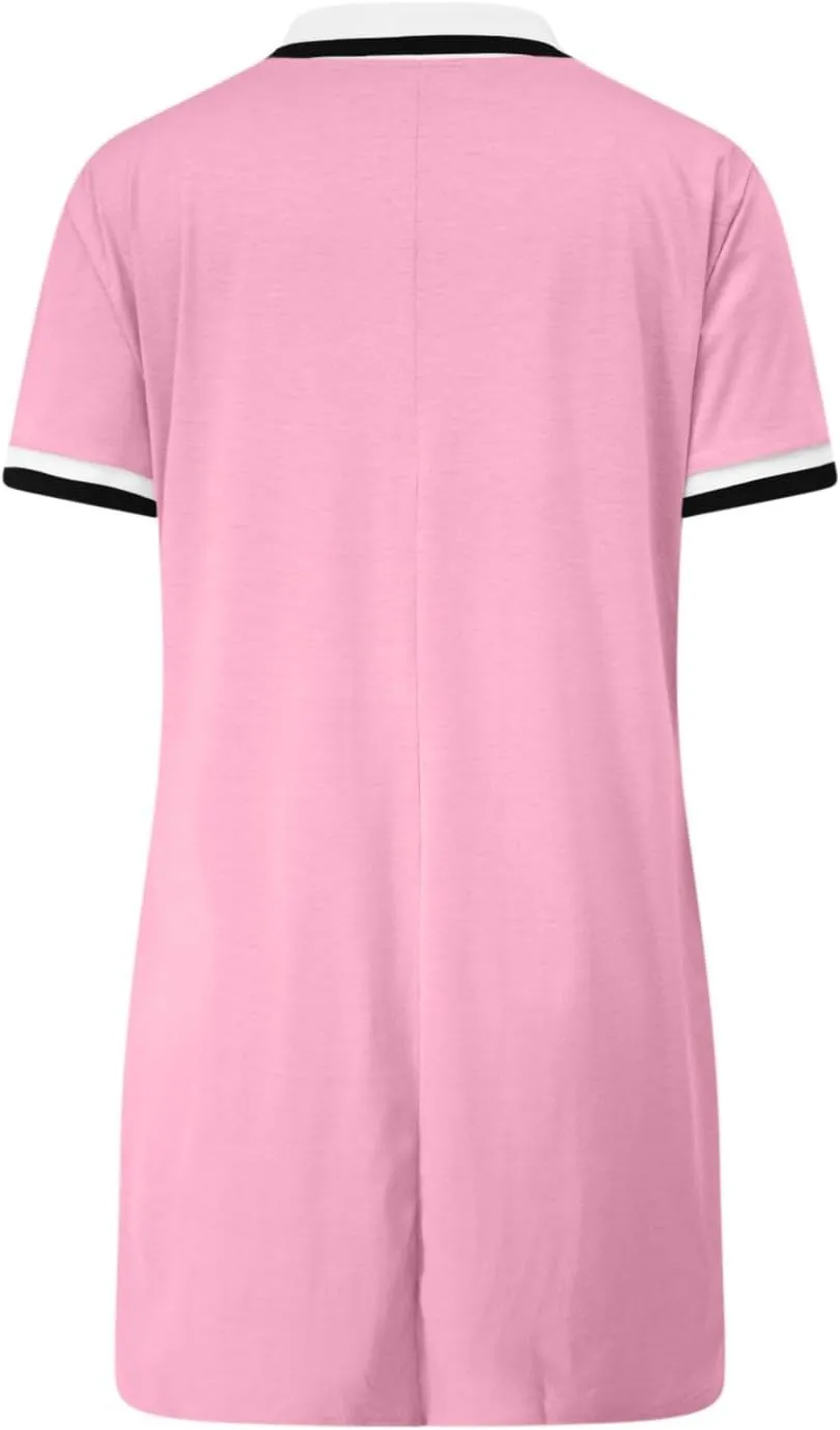 Dresses for Women 2025 Short Sleeve V Neck Casual Lapel Sundress Summer Tennis Golf Mini Shirt Dress with Pockets
