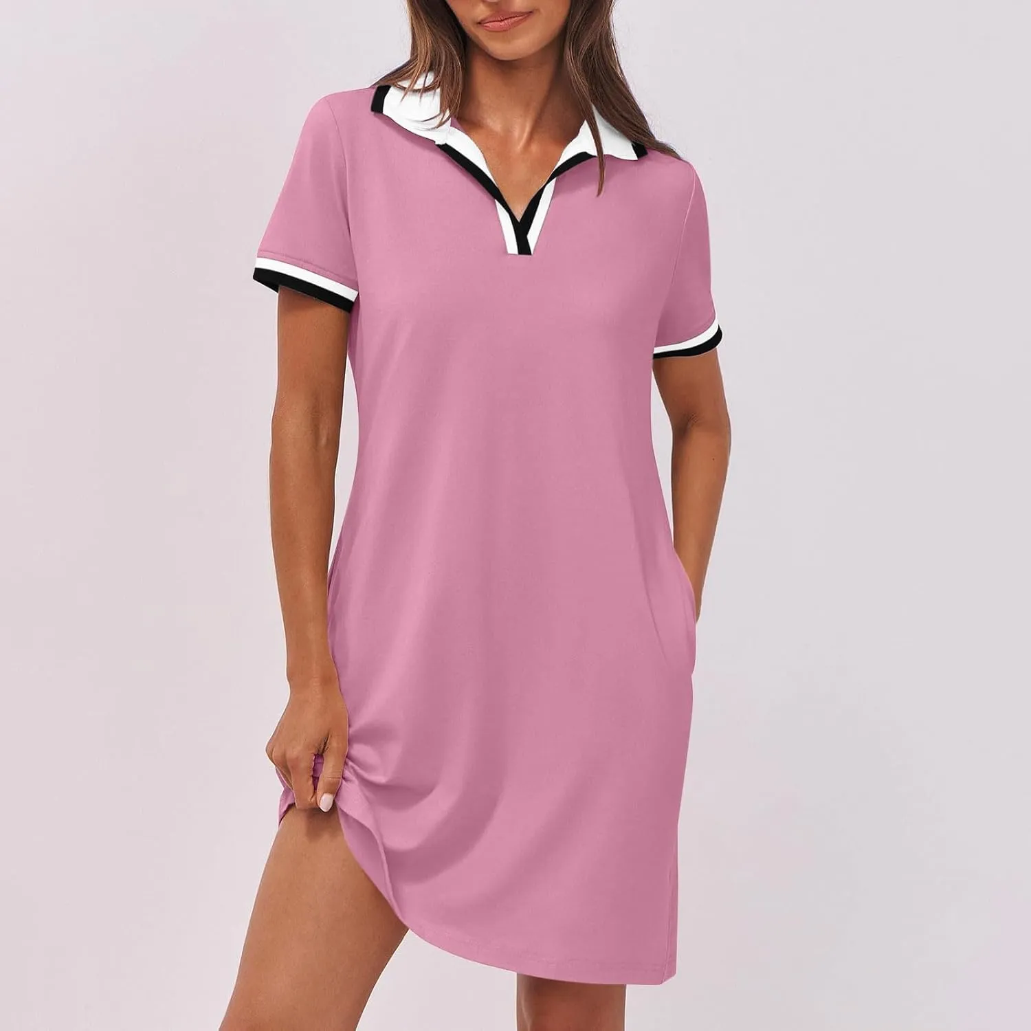 Dresses for Women 2025 Short Sleeve V Neck Casual Lapel Sundress Summer Tennis Golf Mini Shirt Dress with Pockets
