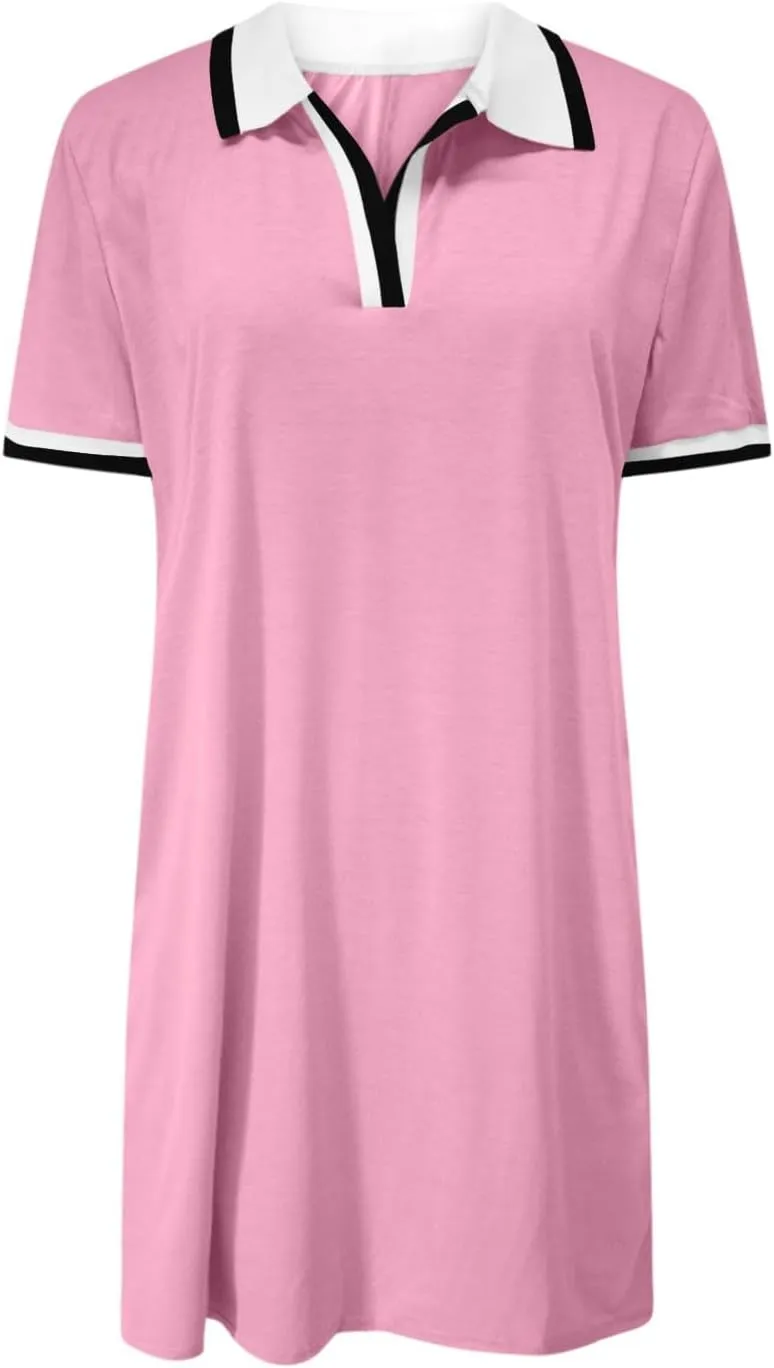 Dresses for Women 2025 Short Sleeve V Neck Casual Lapel Sundress Summer Tennis Golf Mini Shirt Dress with Pockets