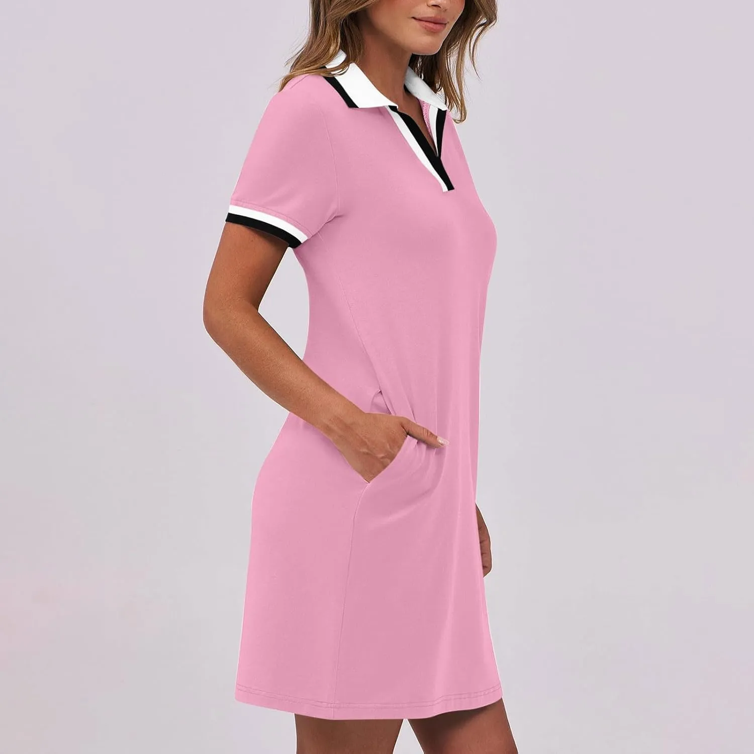 Dresses for Women 2025 Short Sleeve V Neck Casual Lapel Sundress Summer Tennis Golf Mini Shirt Dress with Pockets
